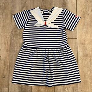 OshKosh B'gosh Navy & White Striped Sailor Dress with Red Accent Girls Size 6